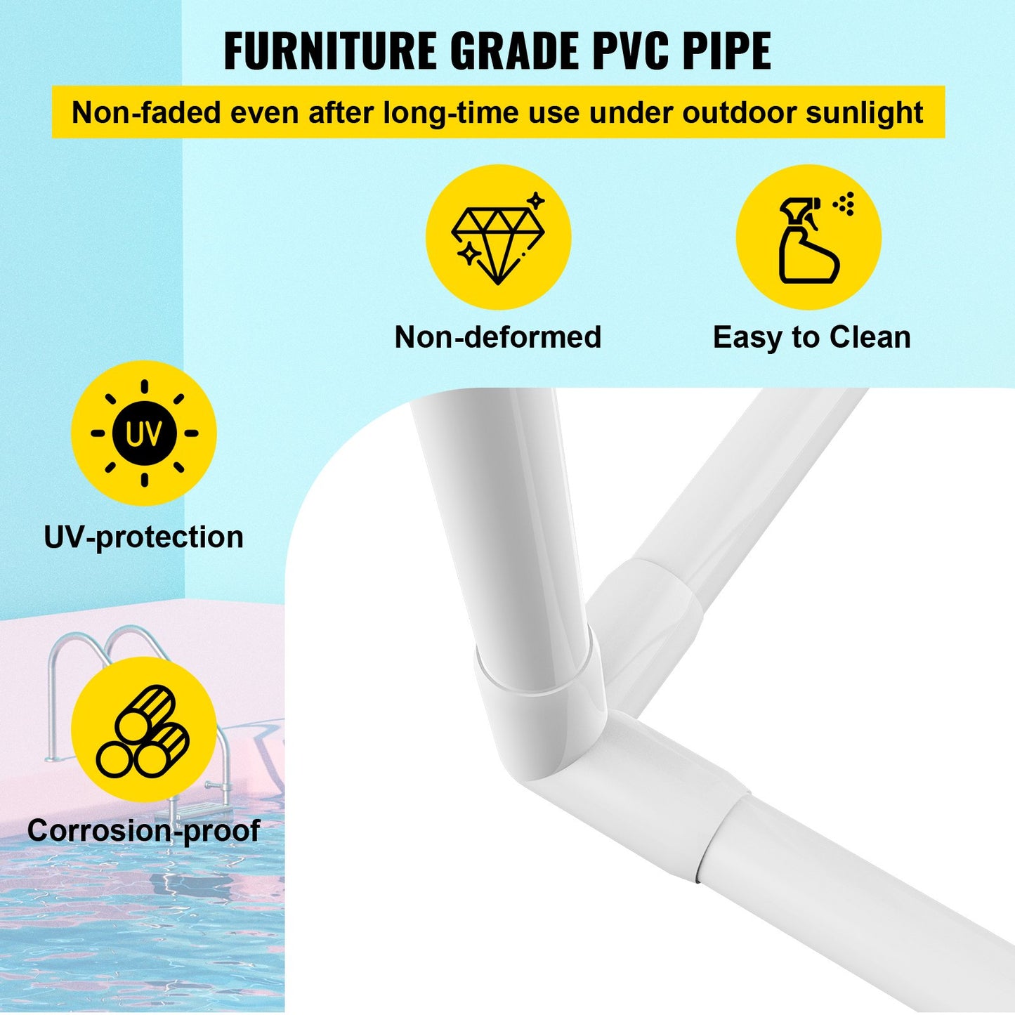 Pool Towel Rack, 5 Bar, White, Freestanding Outdoor PVC Trapezoidal Poolside Storage Organizer, Includes 8 Towel Clips, Mesh Bag, Hook, Also Stores Floats and Paddles, for Beach, Pool