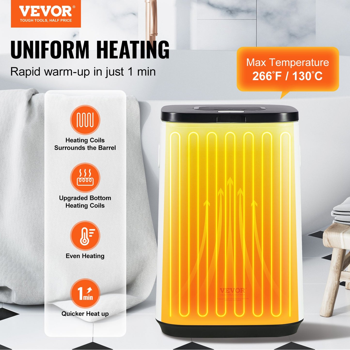 20L Large Towel Dryer with LED Display U-Shaped Light & Timer White