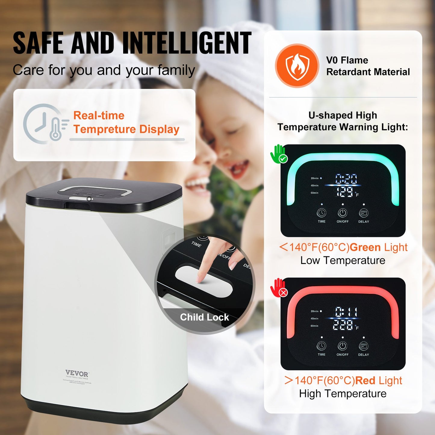 20L Large Towel Dryer with LED Display U-Shaped Light & Timer White