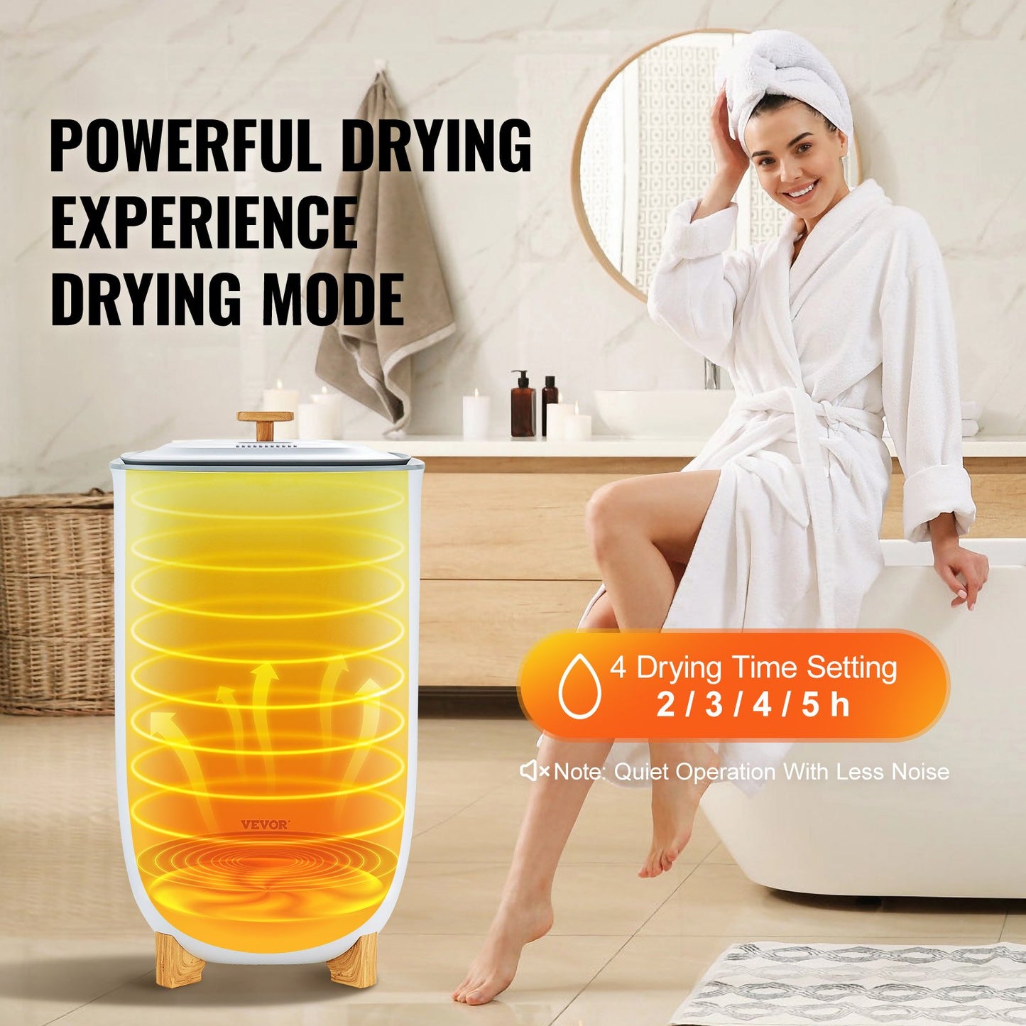 35L Large Towel Drying Bucket with LED Screen Drying Function & Timer White