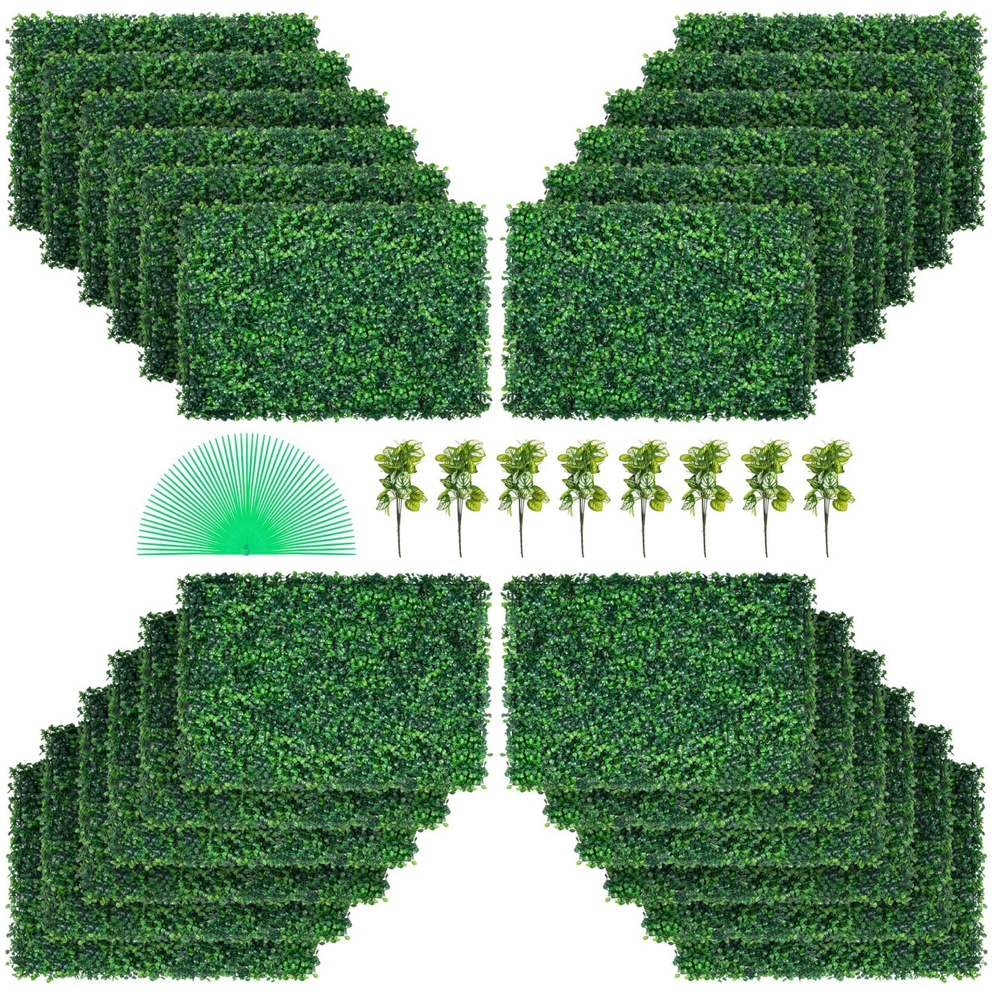 Konstgjord Buxbom Panel 24" X 16" UV 24st Buxbom Hedge Väggpaneler Konstgräs Bakgrundsvägg 4 cm Grönt gräs vägg, falsk häck för inredning Sekretess staket inomhus, utomhus trädgård bakgård