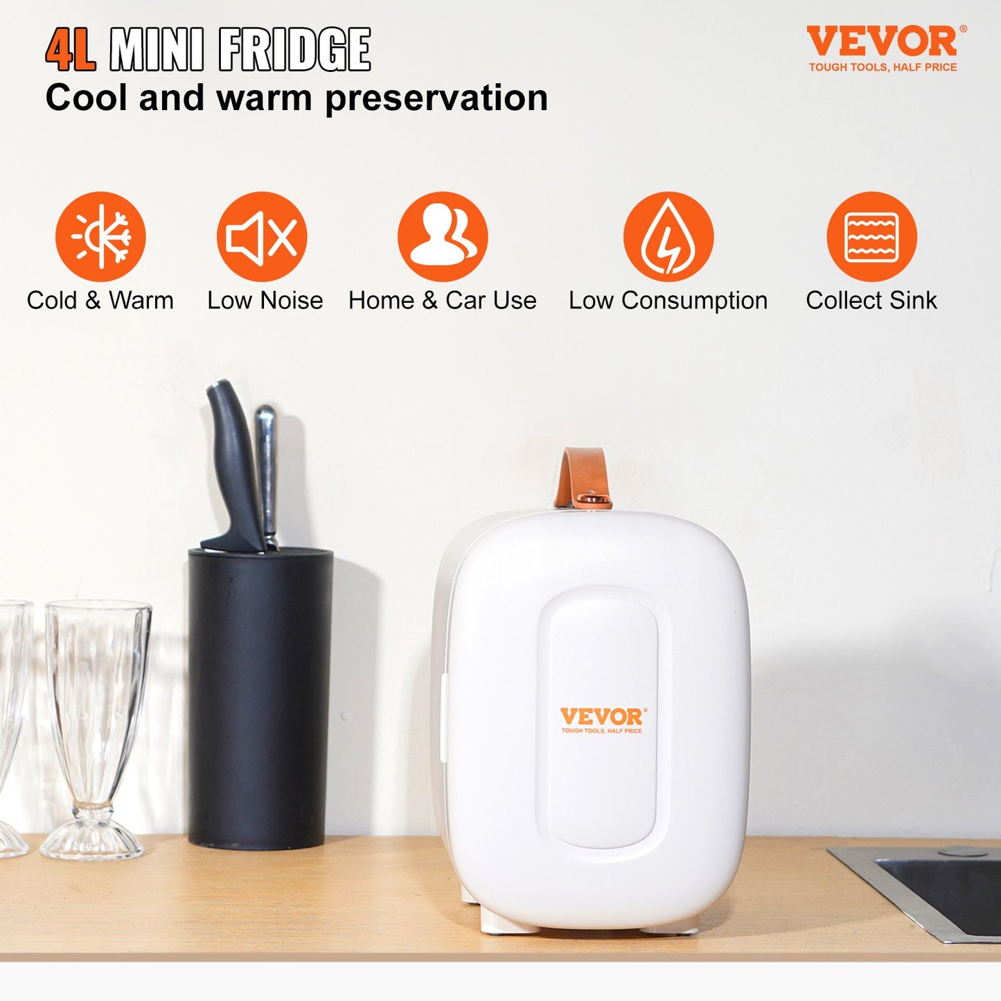 Mini Fridge, 4L/6 Cans Compact Personal Fridge, AC/DC Portable Thermoelectric Cooler and Warmer Refrigerator, Skin Refrigerator for Drinks, Snacks, Home, Office and Car, CE Marked (White)