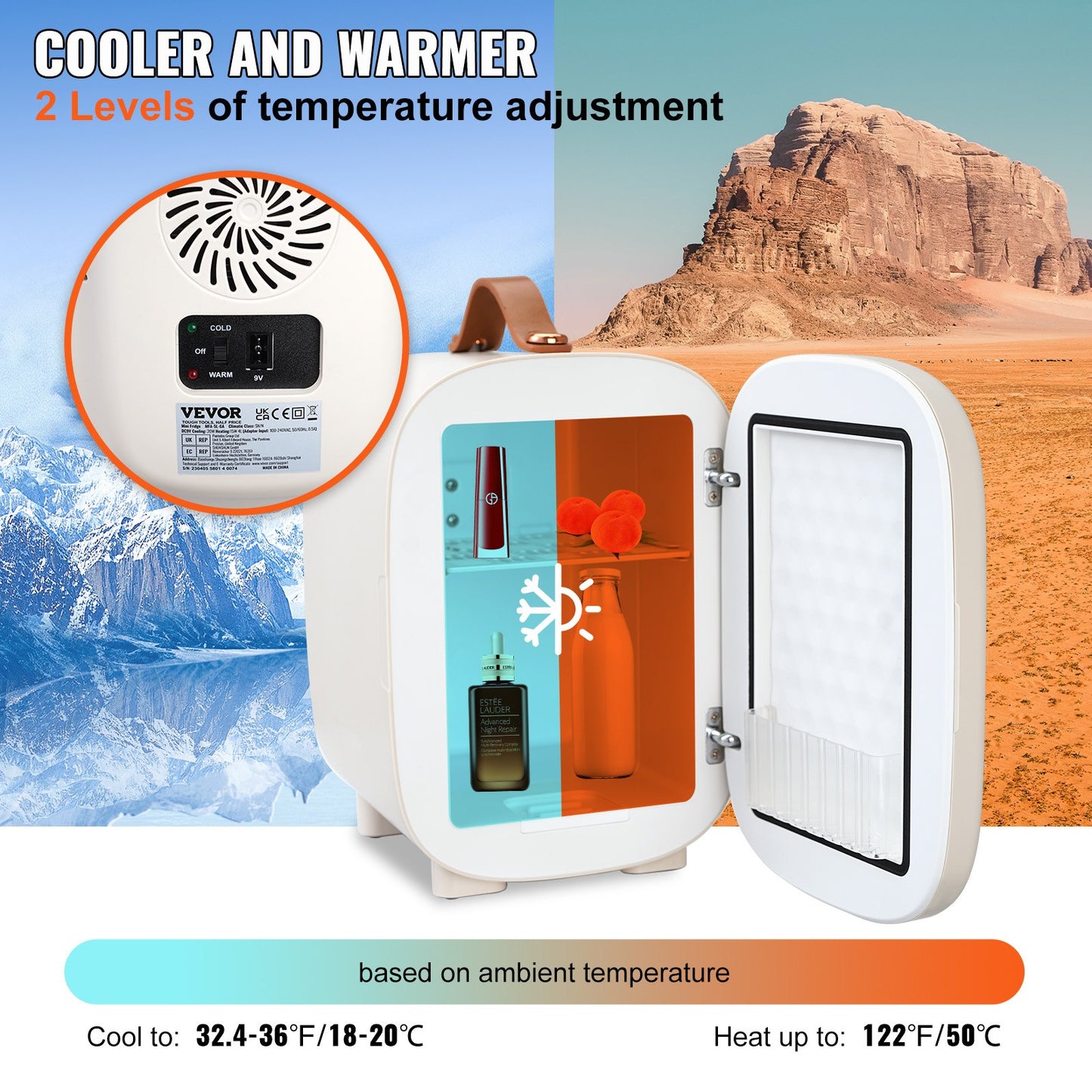 Mini Fridge, 4L/6 Cans Compact Personal Fridge, AC/DC Portable Thermoelectric Cooler and Warmer Refrigerator, Skin Refrigerator for Drinks, Snacks, Home, Office and Car, CE Marked (White)