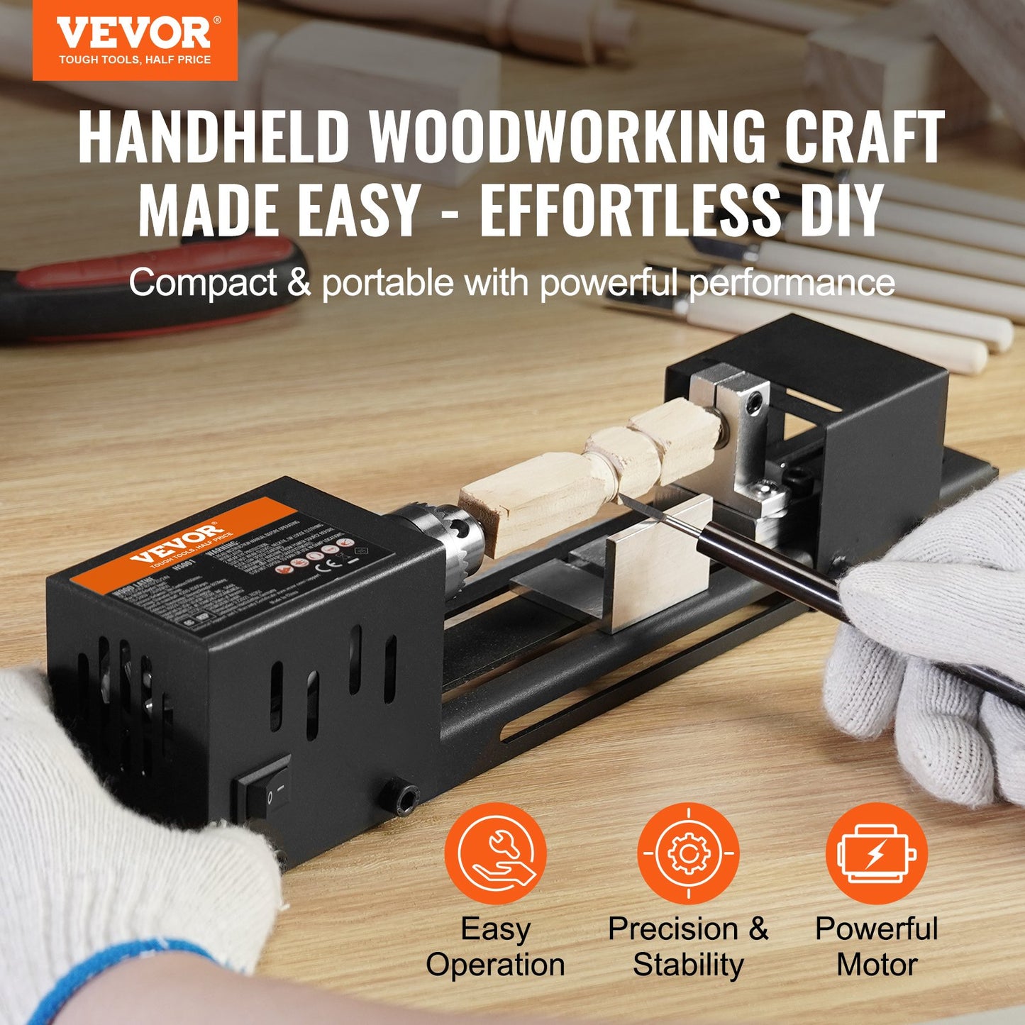 Mini Lathe Machine, 2.76 inch x 6.3 inch, 24VDC 96W Mini Wood Lathe Tool Milling Machine Accessories, 7 Speeds 4220/5300/5650/6350/6660/7050/8450 RPM, for DIY Woodworking Drill Rotary Tool
