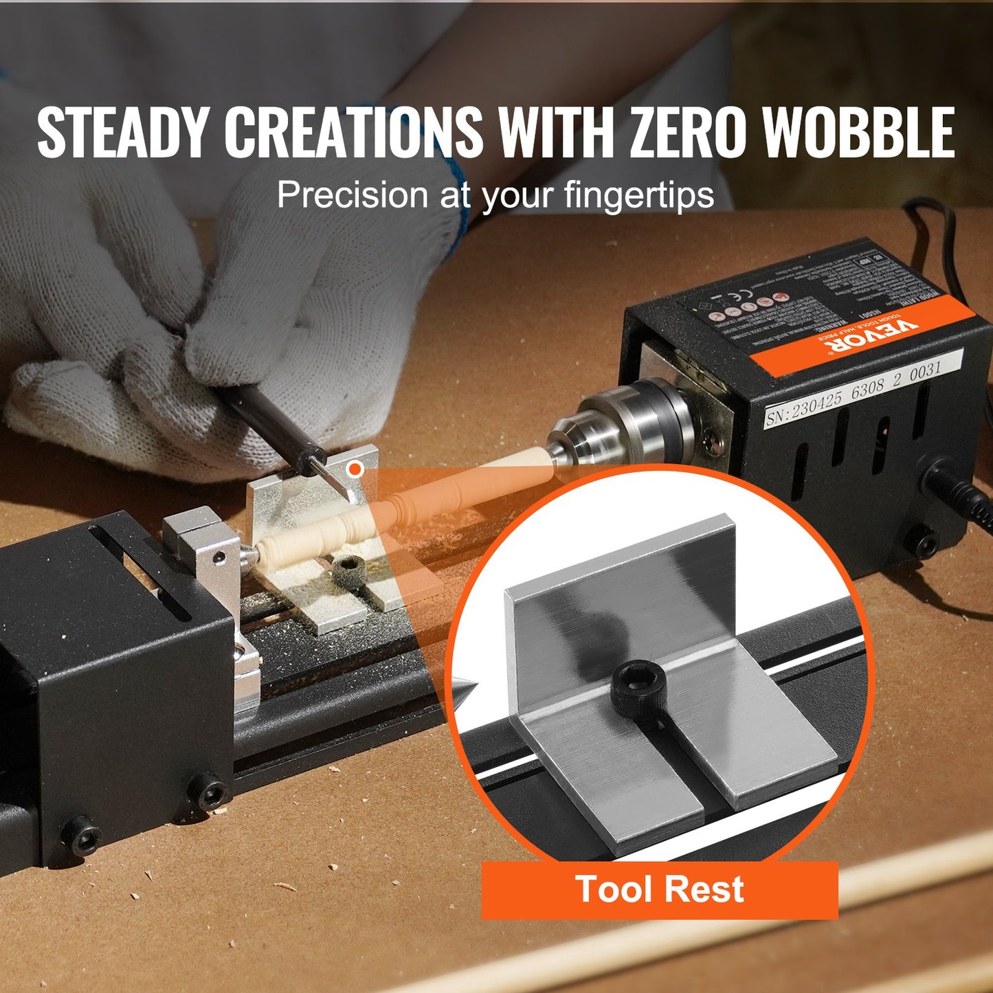 Mini Lathe Machine, 2.76 inch x 6.3 inch, 24VDC 96W Mini Wood Lathe Tool Milling Machine Accessories, 7 Speeds 4220/5300/5650/6350/6660/7050/8450 RPM, for DIY Woodworking Drill Rotary Tool