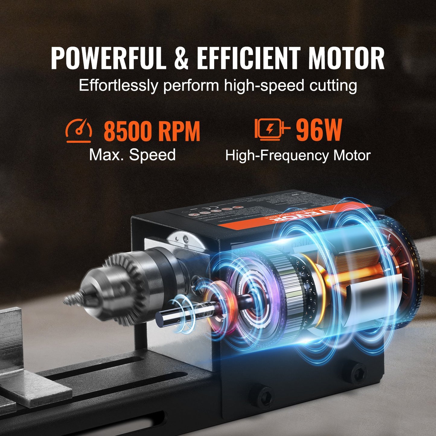 Mini Lathe Machine, 2.76 inch x 6.3 inch, 24VDC 96W Mini Wood Lathe Tool Milling Machine Accessories, 7 Speeds 4220/5300/5650/6350/6660/7050/8450 RPM, for DIY Woodworking Drill Rotary Tool