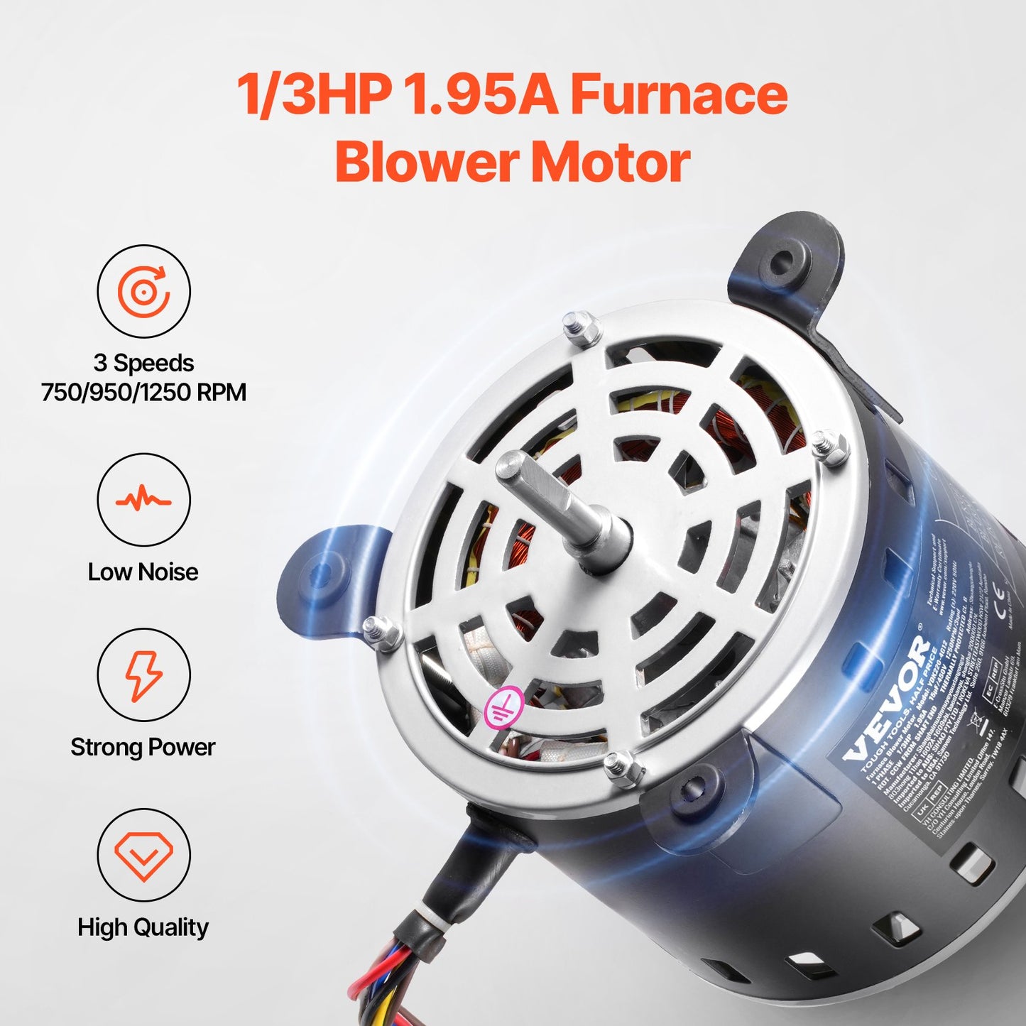 1/3HP Oven Fan Motor 220V 1.95A 1250RPM 3-speed 15μF/450V capacitor