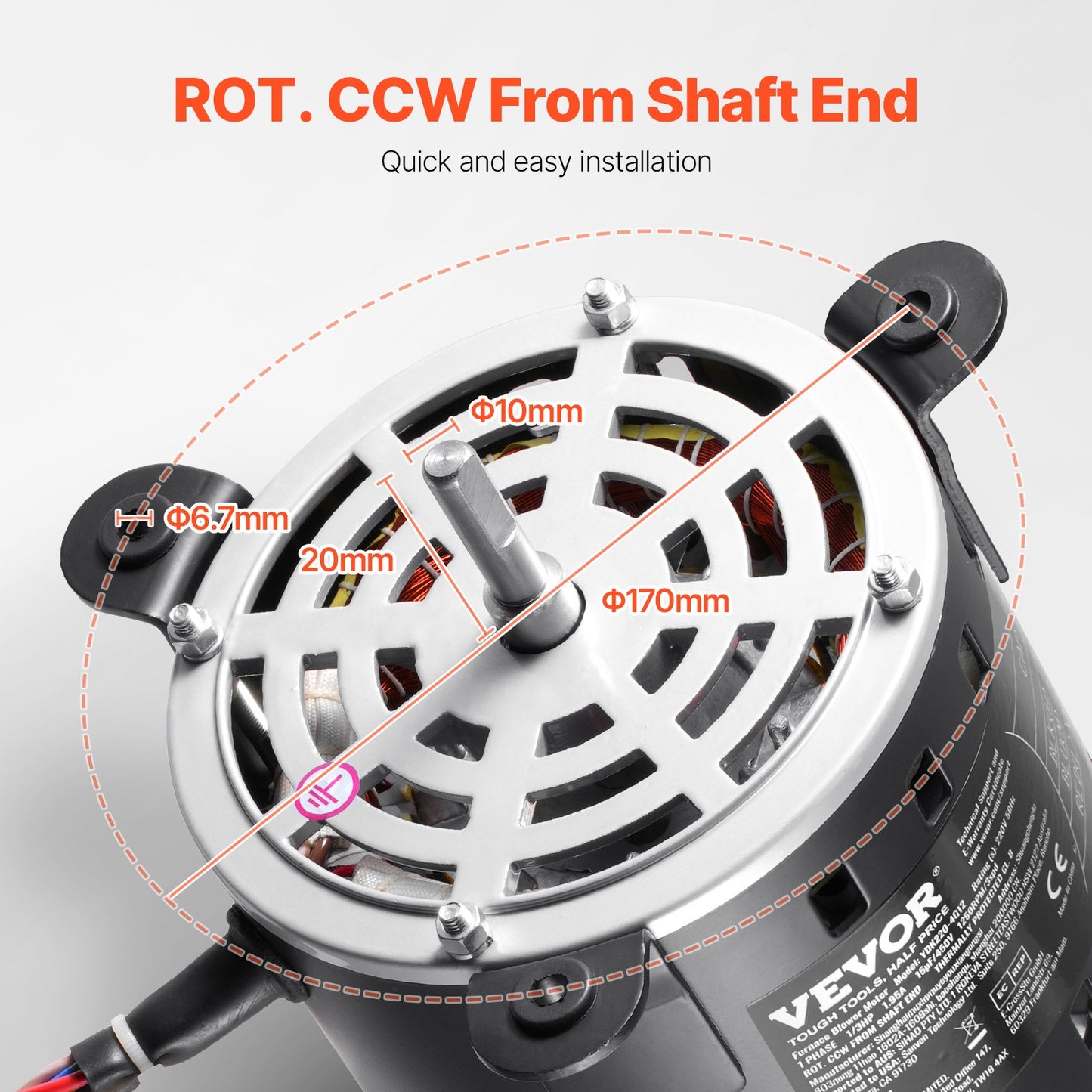 1/3HP Oven Fan Motor 220V 1.95A 1250RPM 3-speed 15μF/450V capacitor