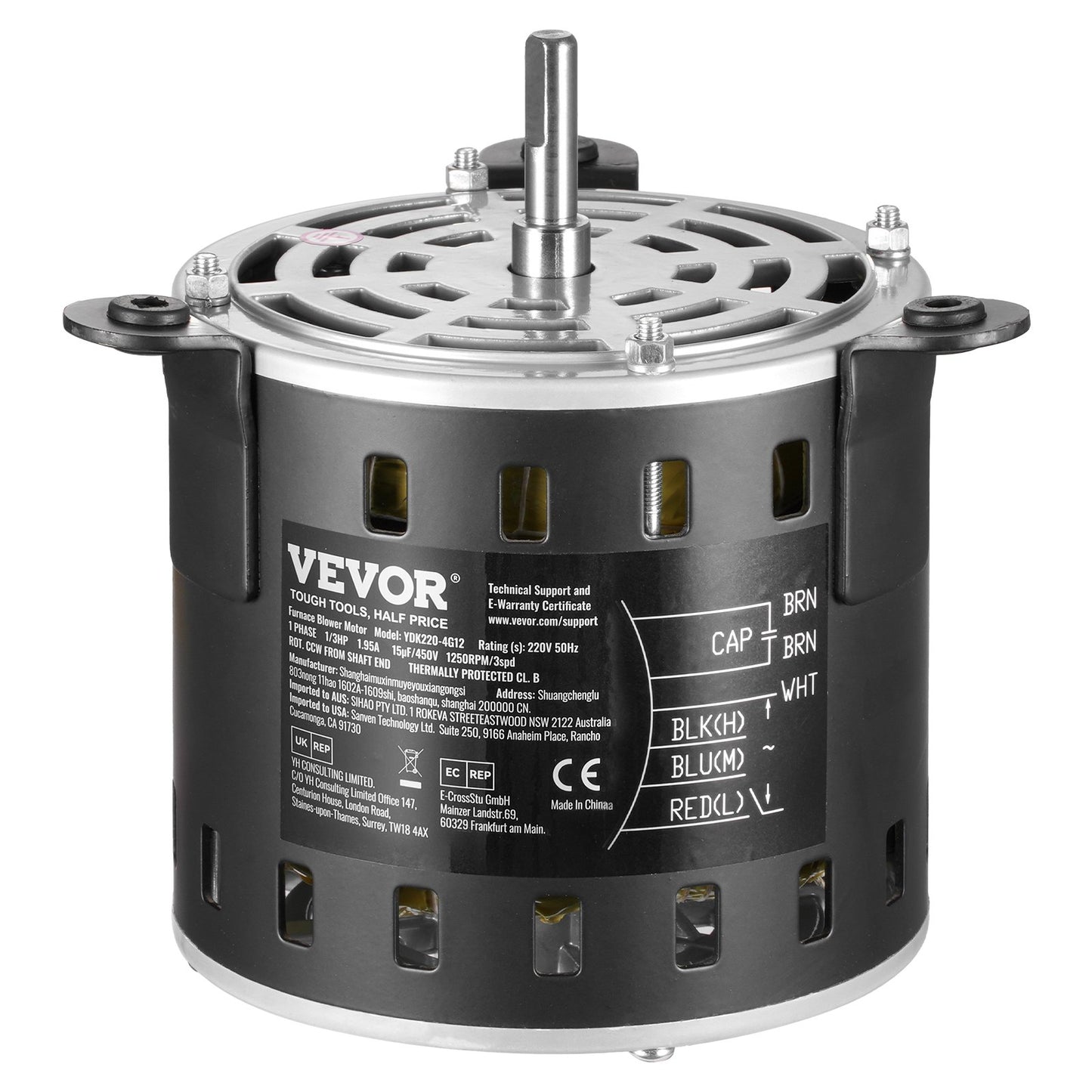 1/3HP Oven Fan Motor 220V 1.95A 1250RPM 3-speed 15μF/450V capacitor