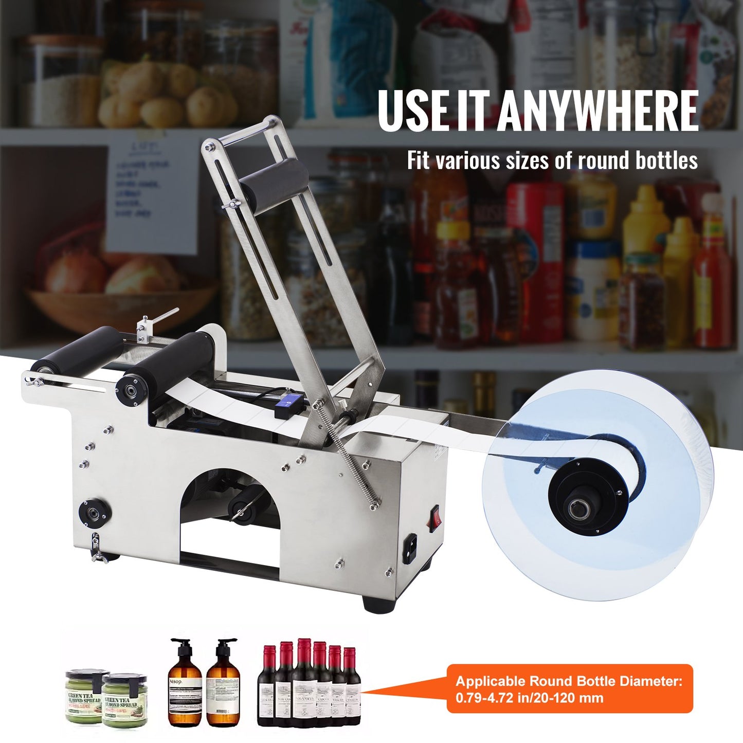 MT-50 semi-automatic labeling machine for round bottle, adjustable labeling machine 50 pcs/min label applicator for bottles 12-90 mm