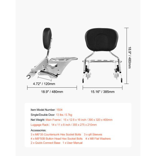 Motorcykel Ryggstöd Sissy Bar med Bagagehållare Harley-Davidson Touring