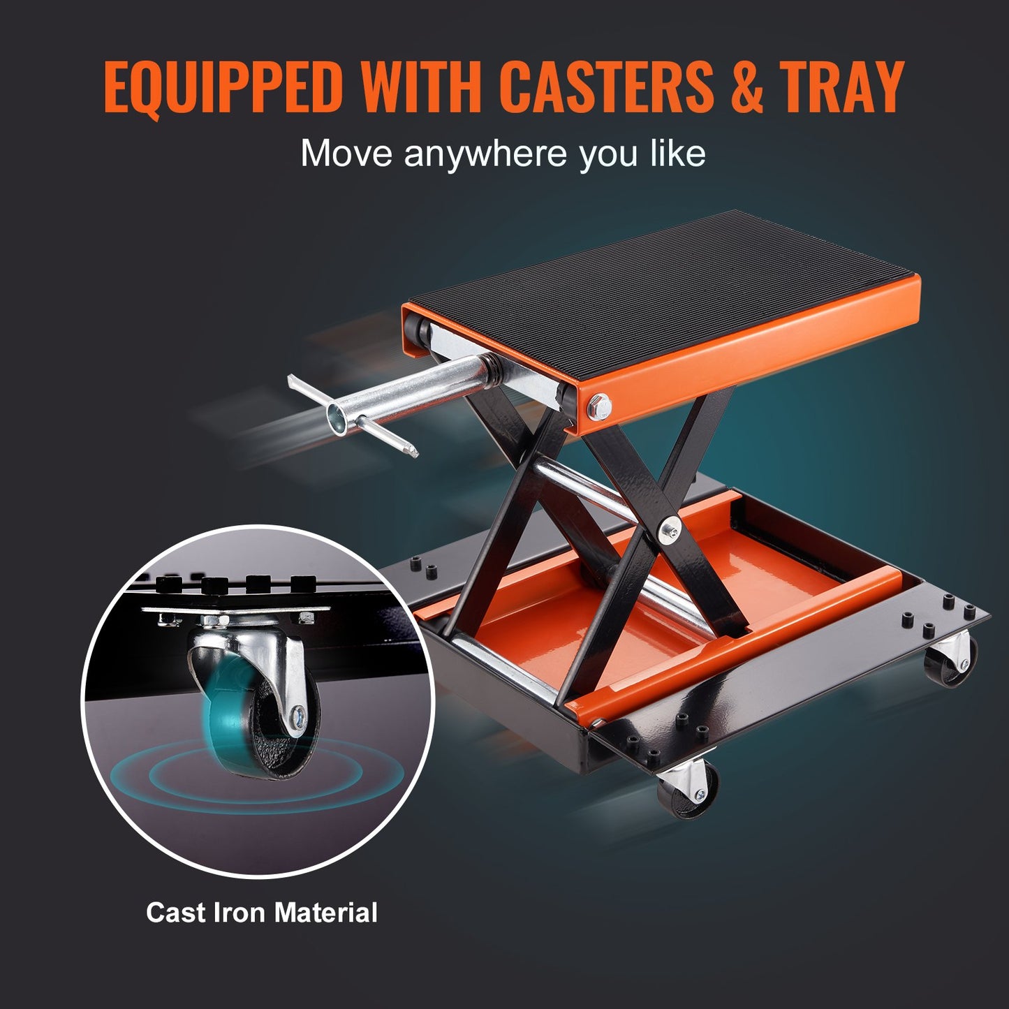 Motorcykellift ATV Scissor Jack Dolly 1100 lbs Wide Deck & Hand Crank