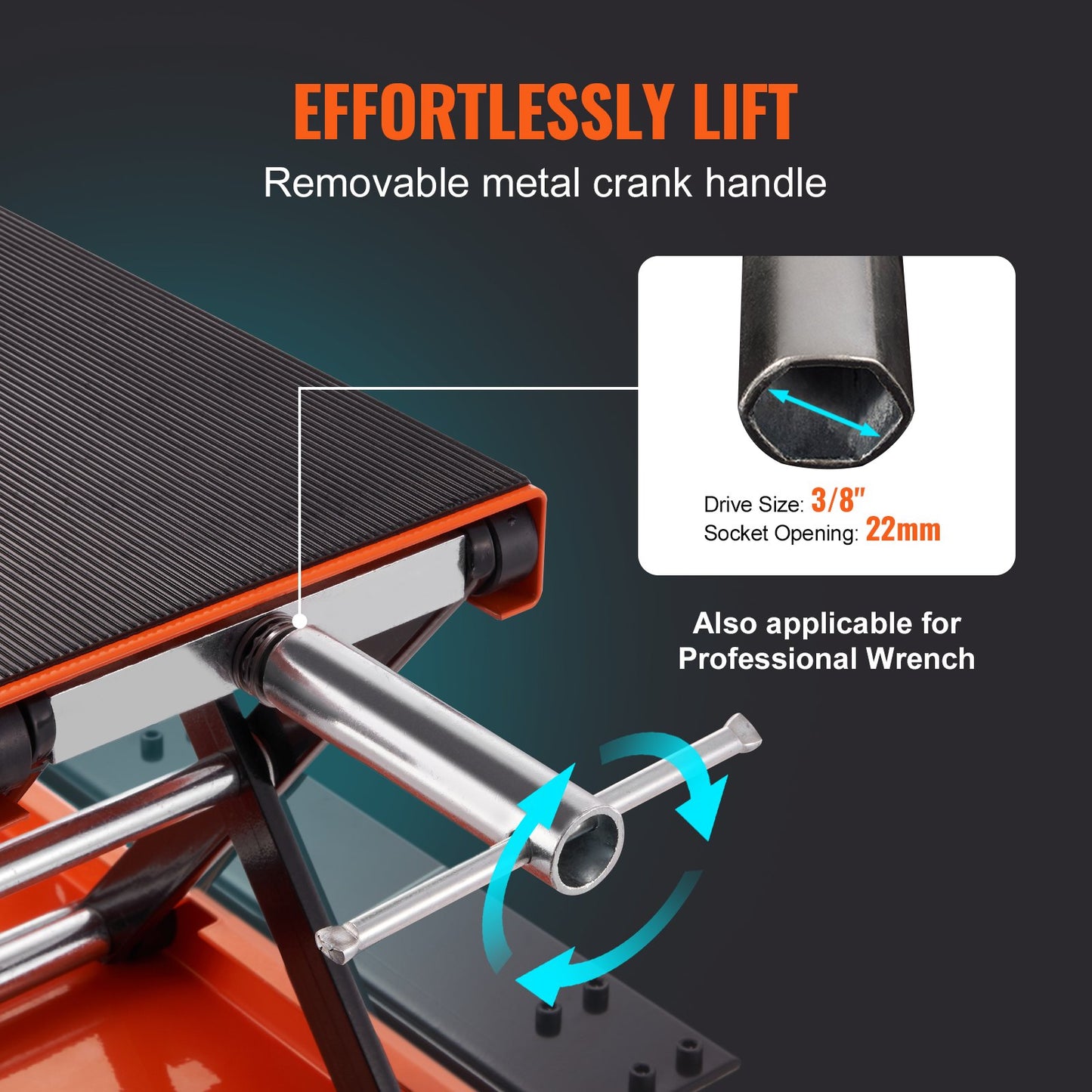 Motorcykellift ATV Scissor Jack Dolly 1100 lbs Wide Deck & Hand Crank