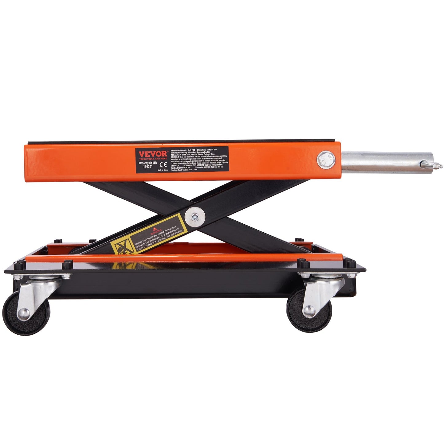 Motorcykellift ATV Scissor Jack Dolly 1100 lbs Wide Deck & Hand Crank