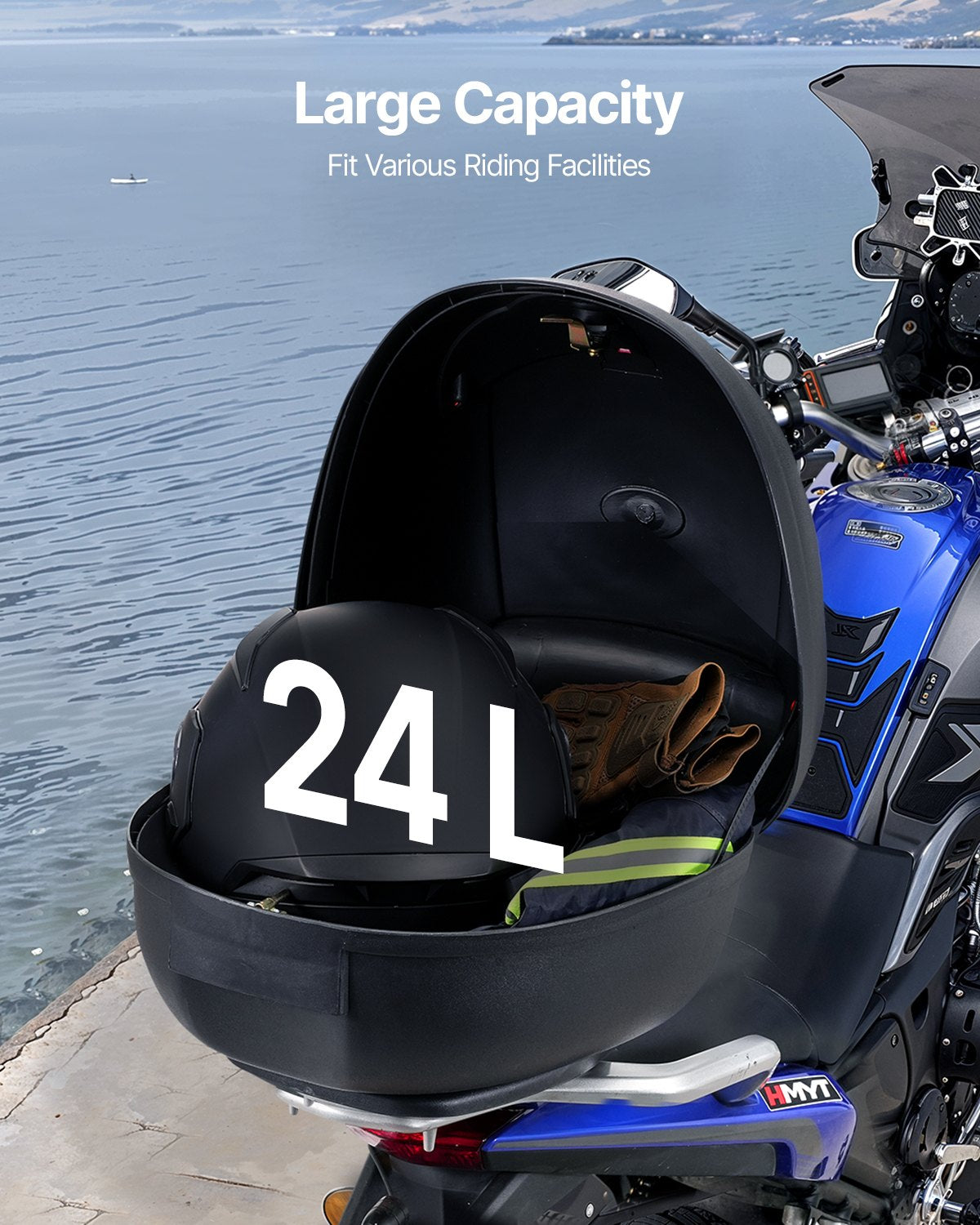 24L Motorcycle Top Case Universal Motorbike Tail with reflective panel