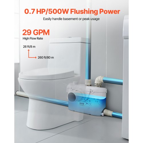 Maceratorpump 500W 29 GPM Flöde 26 ft Höjdlyft för toalett/källarhandfat | EU