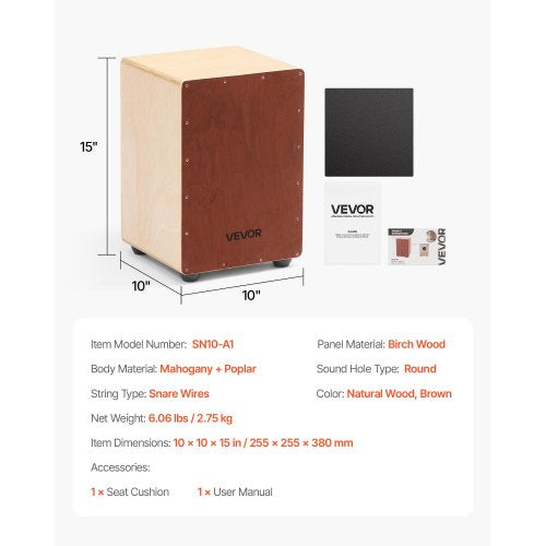 Cajon Box Drum Björkträ Kompakt Slagverksinstrument med Virveltrumma | EU