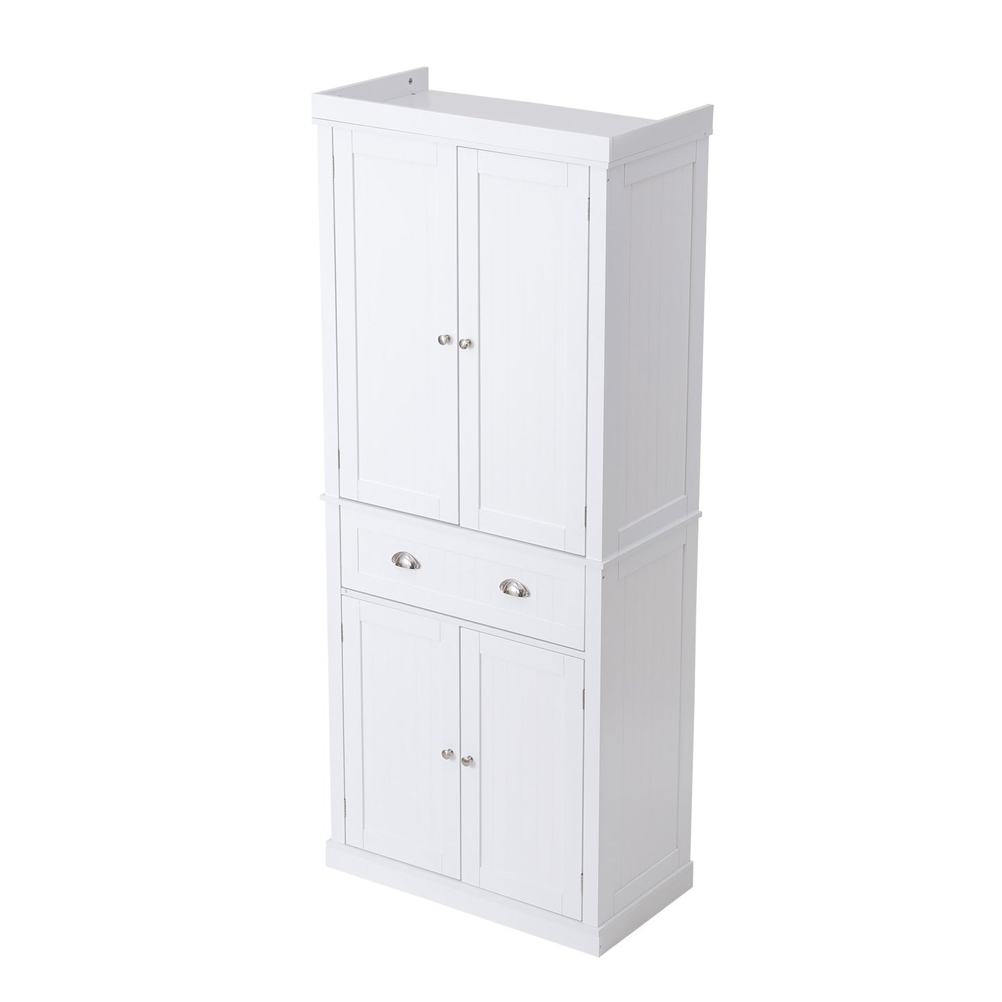 72-Zoll-Küchen-Vorratsschrank, freistehender Allzweckschrank mit Türen, Schublade und 3 verstellbaren Regalen, Speisekammer mit hohem Lebensmittelbuffet für Küche, Wohnzimmer, Esszimmer, Waschküche, weiß