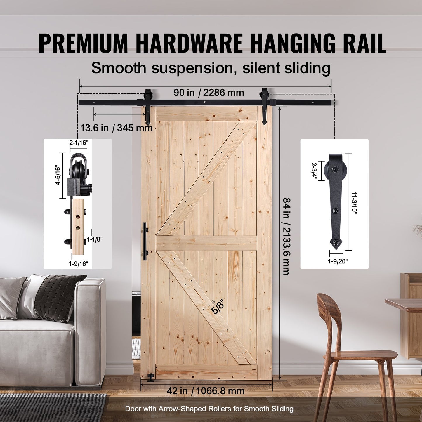 Scheunentor und Hardware-Kit 30" x 42" Holz-Schiebetür-Kit glatt