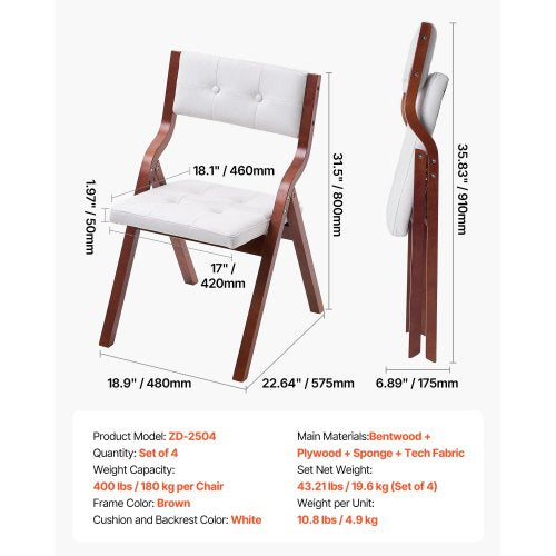 Träfällbara stolar med vadderade dynor och träram Vitt set om 4 | EU