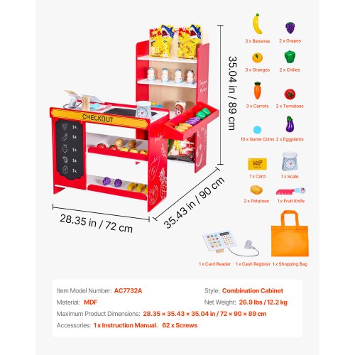 Kinder-Lebensmittelgeschäft-Spielset, Supermarkt-Spielzeugset mit Registrierkasse | EU