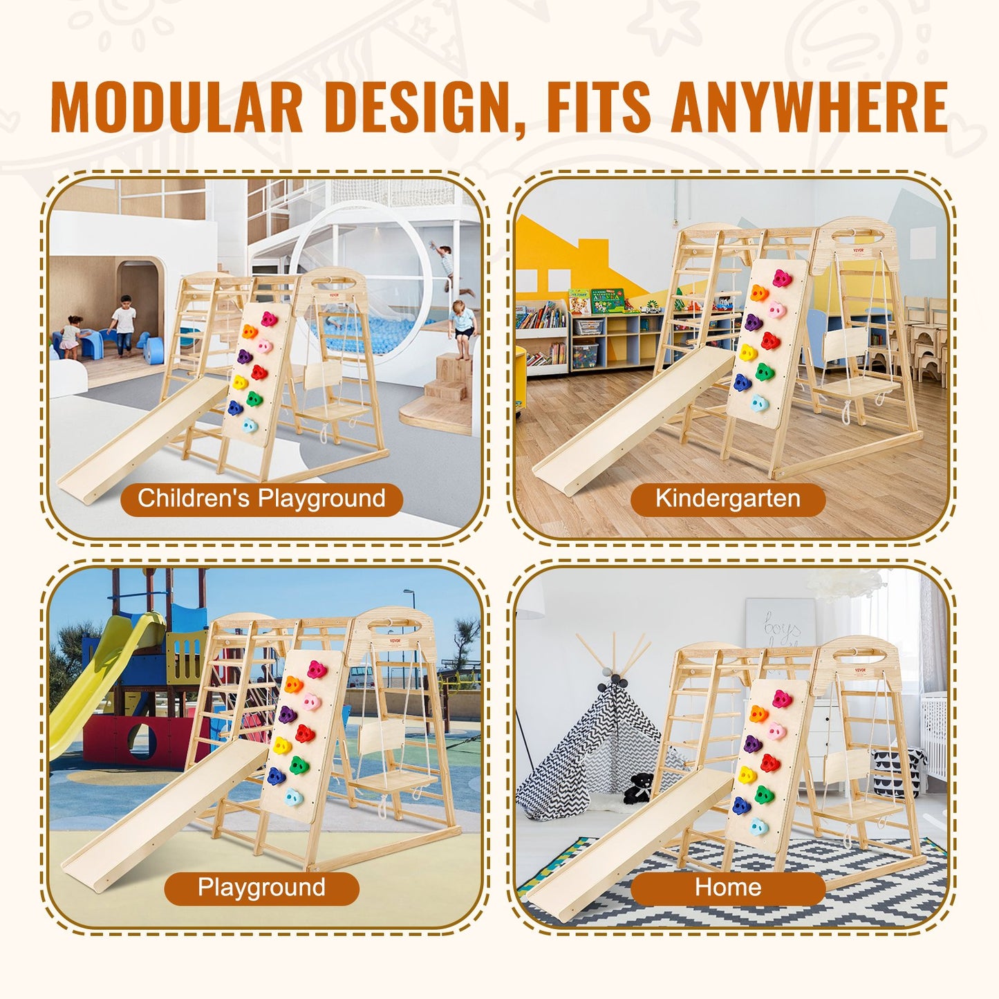 Indoor Jungle Gym 7-i-1 Småbarn inomhuslekplats Träklätterleksaker L