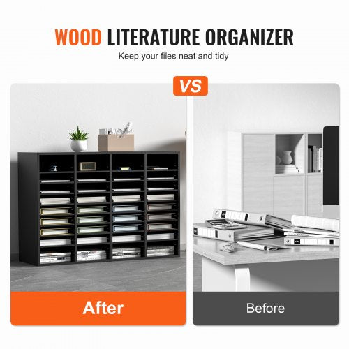 Wood Literature Organizer, 36 fack, filsorterare med flyttbara hyllor, brevlådor för kontorshem Klassrumspostrumsorganisation, EPA-certifierad, svart | EU