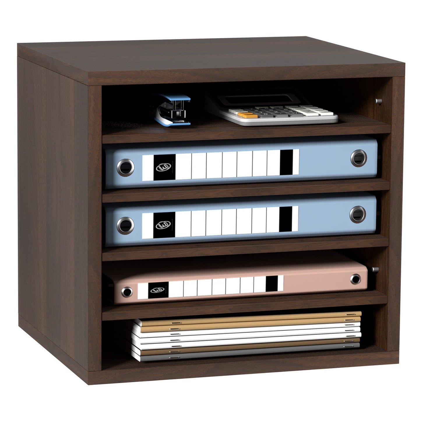 Literature Organizers, 5 Compartment Office Mailbox with Adjustable Shelves, Wooden Literature Sorter 13.9x12x13 Inch for Office, Home, Classroom, Mailroom Organization, EPA Certified, Brown