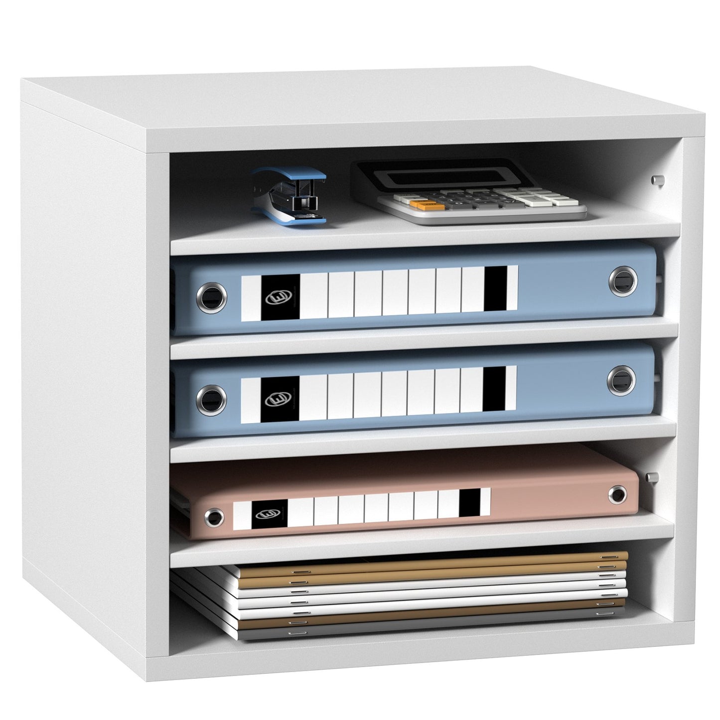 Literature Organizers, 5 Compartment Office Mailbox with Adjustable Shelves, Wooden Literature Sorter 13.9x12x13 Inch for Office, Home, Classroom, Mailroom Organization, EPA Certified, White