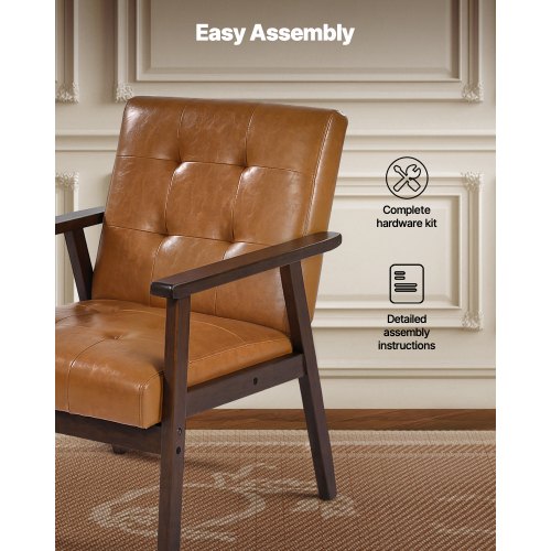 Mid-Century Modern Accent Chair PU-Ledersessel mit Massivholzrahmen