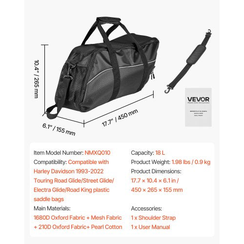 Motorcykel Sadelväska Innerväska, 18 L Insatsförvaring Resebagageväska Organizer, Kompatibel med Harley Davidson 1993-2022 Touring Road/Street Glide/Electra Glide/Road King Sadelväska, Svart | EU