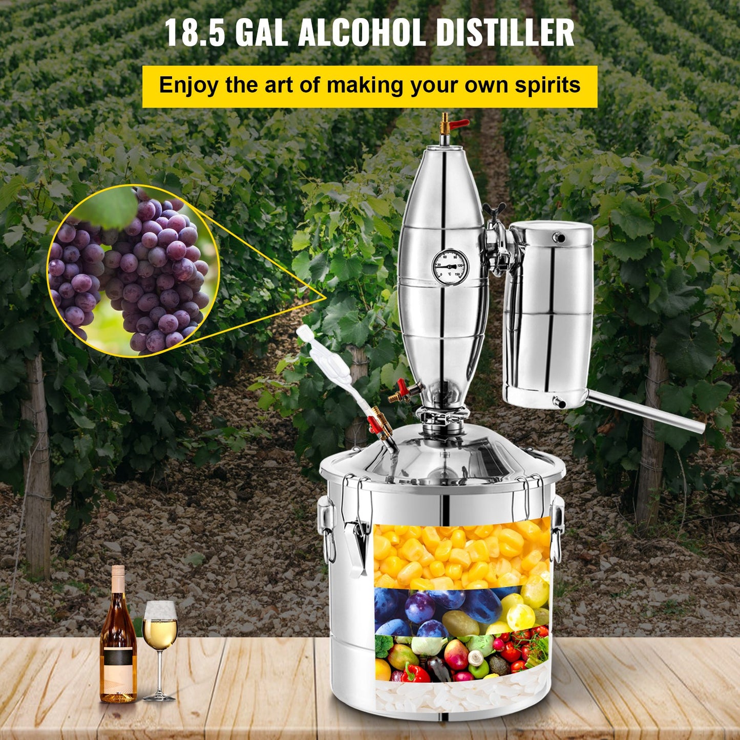 Distiller 70L /18,5 Gal Still Essential Oil Distillery Kit Home Moonshine Still med termometer och jäsningstank