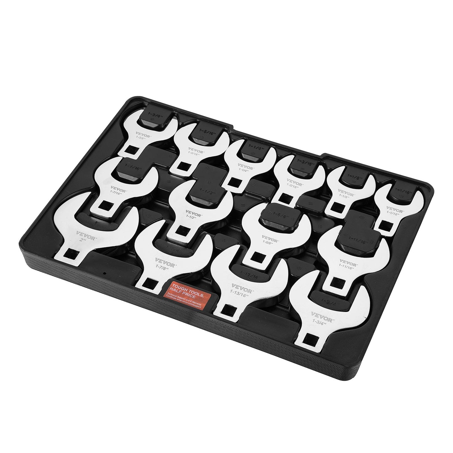 Crowfoot skiftnyckelsats, 1/2" Drive 14-delad SAE (1-1/16" - 2") Crows Foot skiftnyckelsats med förvaringsfack, 40CR-material med laseretsad dimensionering, för mekaniskt underhåll eller reparationer