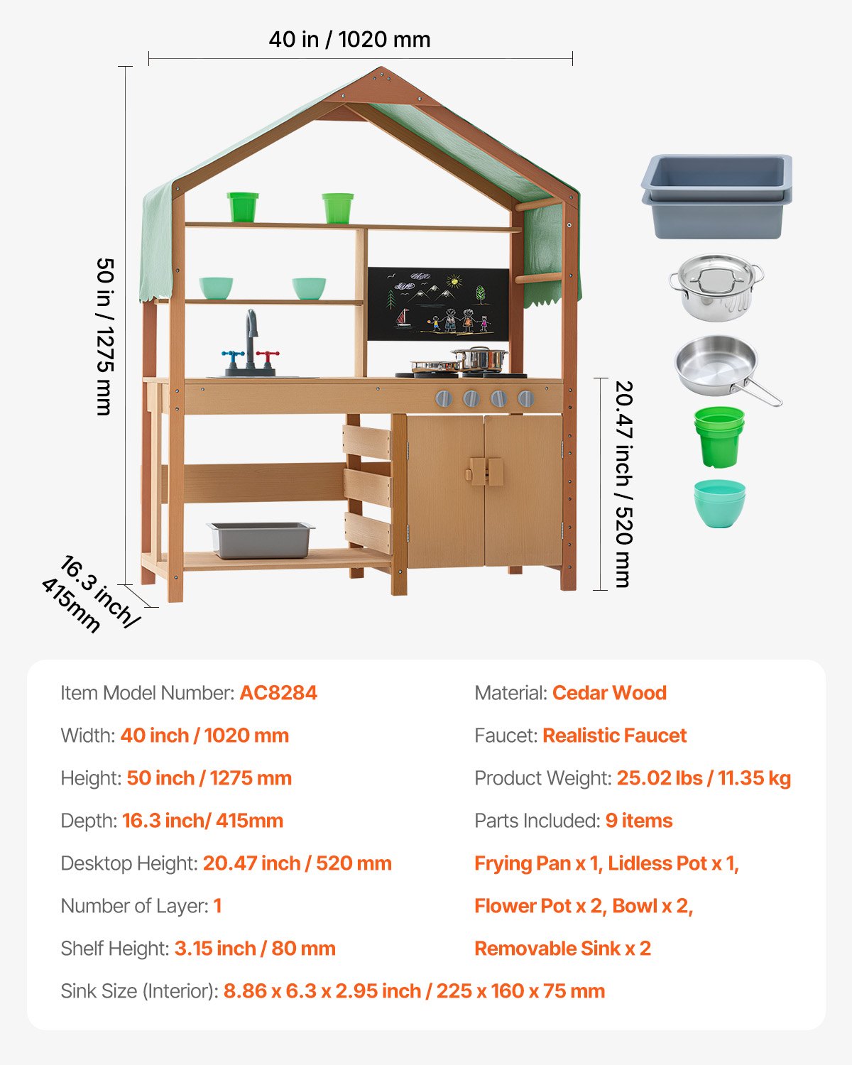 Wooden Clay Kitchen Outdoor Toy Play Kitchen Set for Kids Pretend Play Set