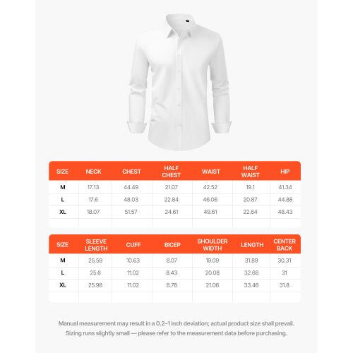 Herrskjorta med knappar, Herrlångärmad Skrynkelfri Skjorta med knappar, Slim Fit, Mjukt Stretchtyg, För Business Casual eller Fest, Arbete, Bröllop, Middag, Vit | EU