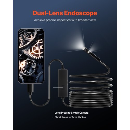 Dual Lens Borescope Endoskopkamera für Android IOS & 5m Snake Cable | EU