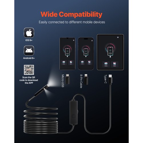 Dual Lens Borescope Endoskopkamera für Android IOS & 5m Snake Cable | EU