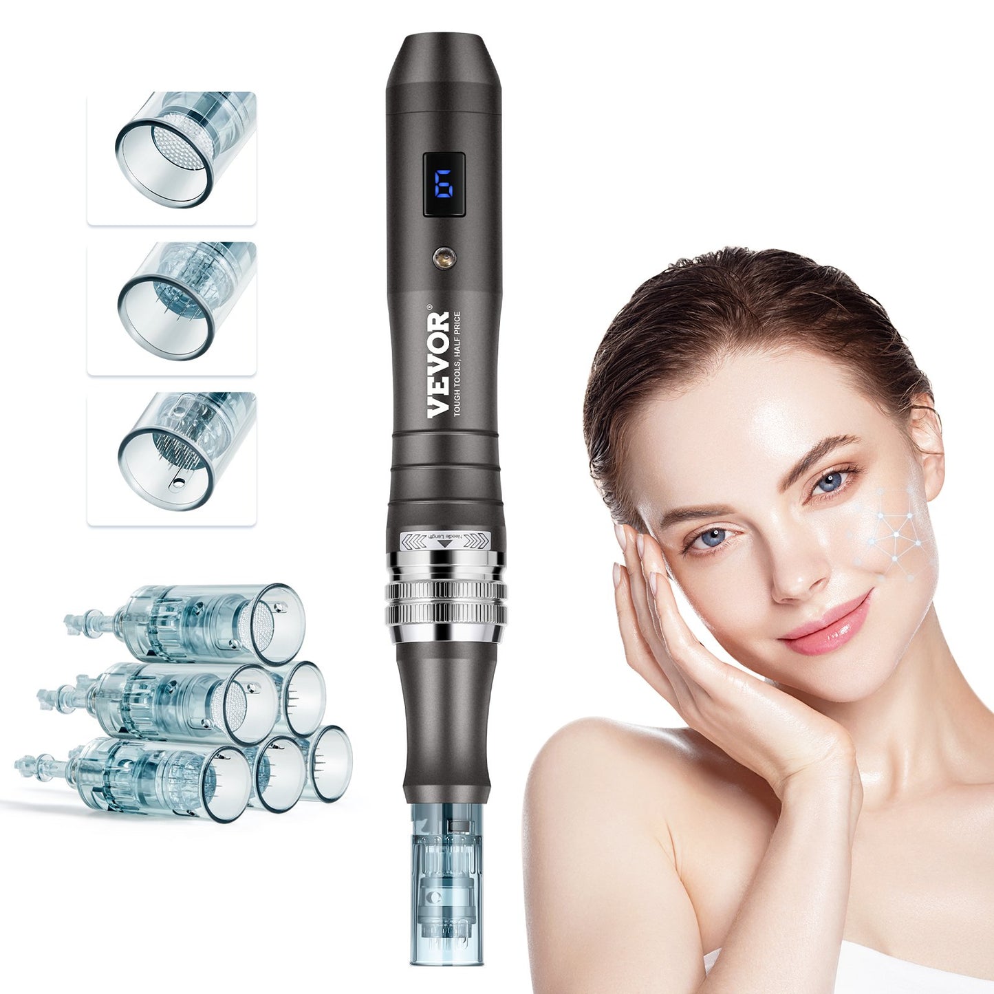 Professional Microneedling Pen Elektrisk skönhetspenna med 6 nålar 6-hastigheter
