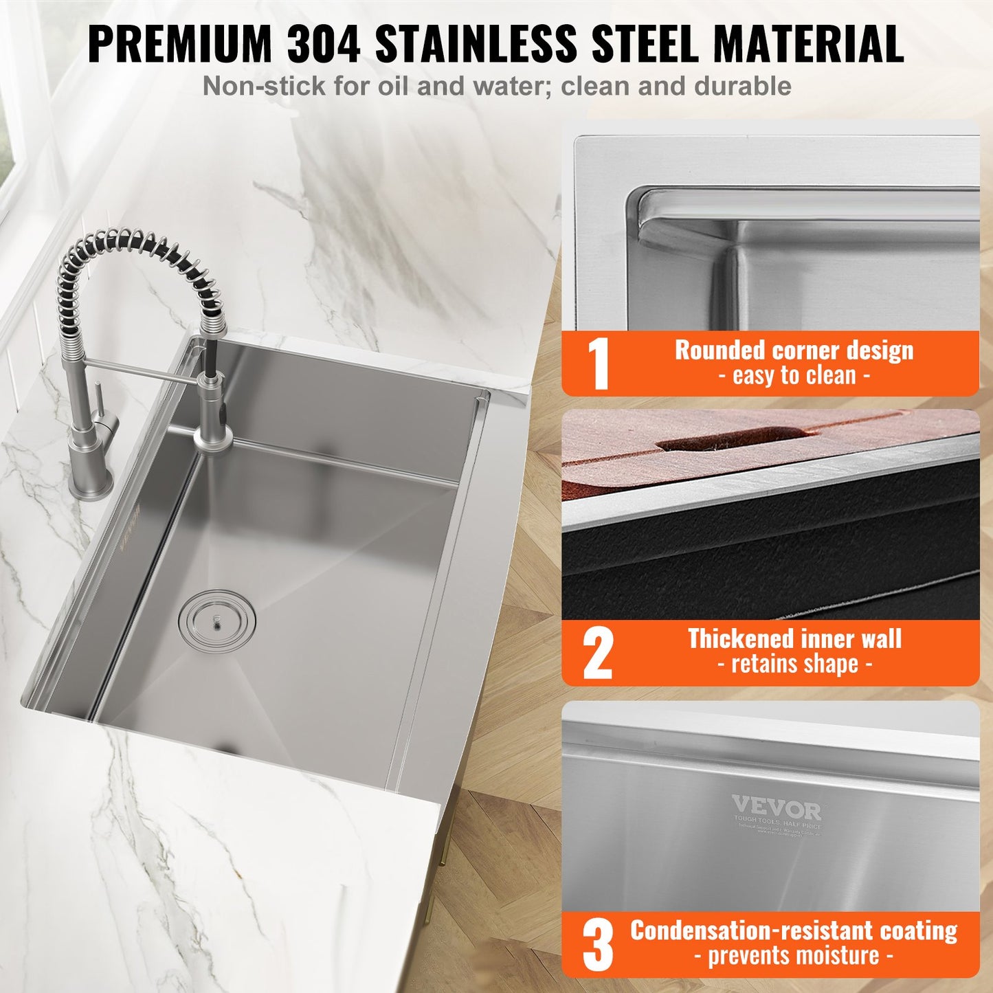 Farmhouse Sink, 304 Stainless Steel Undermount Sinks, Top Mount Single Bowl Sink with Ledge and Accessories, Household Sinks for Workstation, Prep Kitchen and Bar Counter, 36 Inch