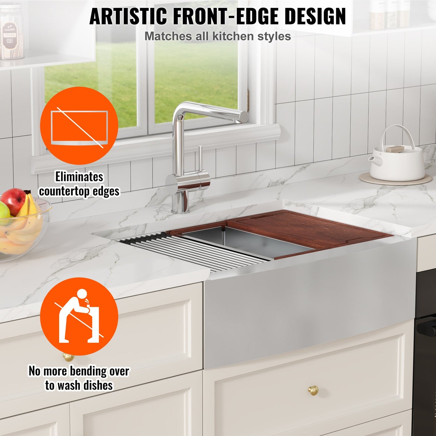 Farmhouse Sink, 304 Stainless Steel Undermount Sinks, Top Mount Single Bowl Sink with Ledge and Accessories, Household Sinks for Workstation, Prep Kitchen and Bar Counter, 36 Inch