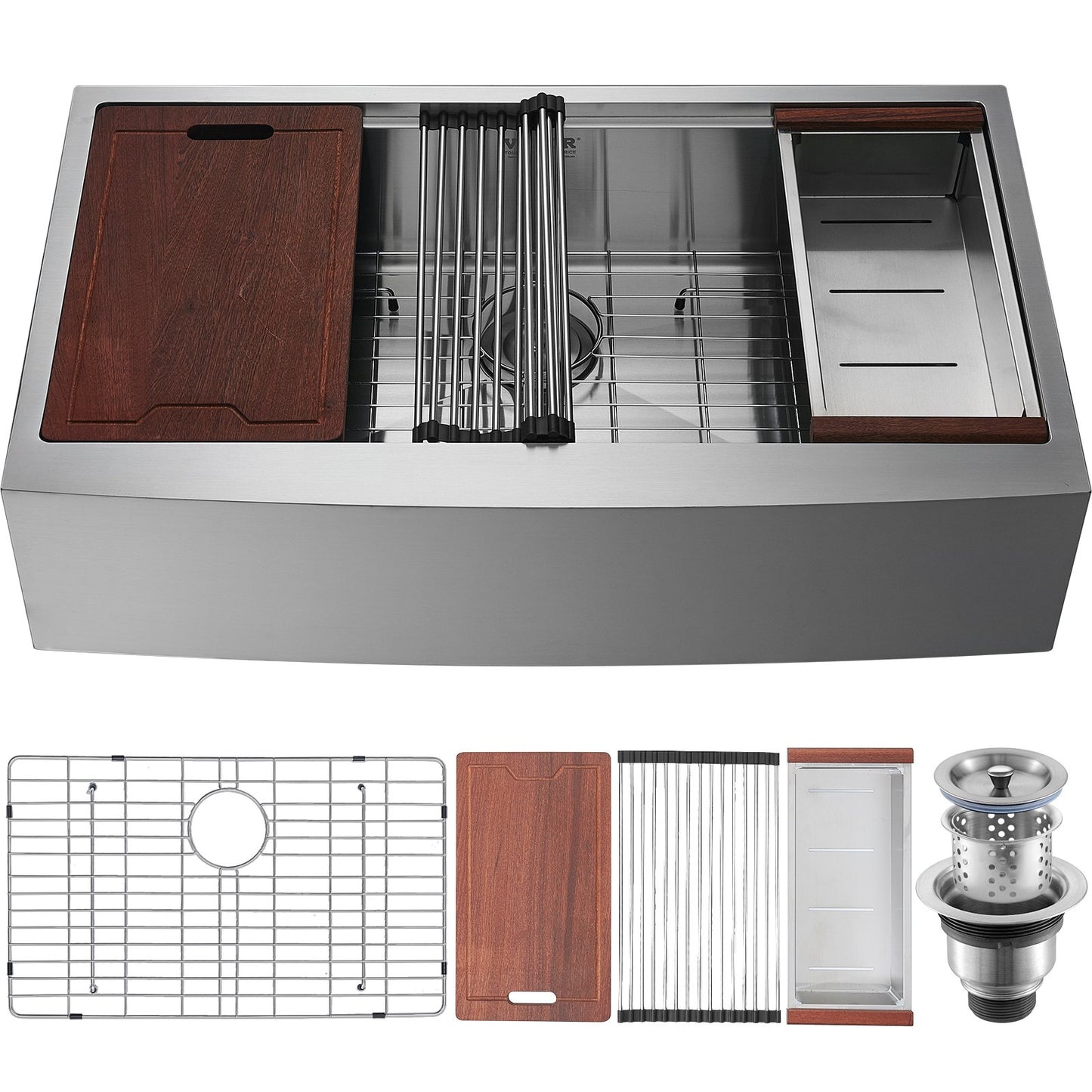 Farmhouse Sink, 304 Stainless Steel Undermount Sinks, Top Mount Single Bowl Sink with Ledge and Accessories, Household Sinks for Workstation, Prep Kitchen and Bar Counter, 36 Inch