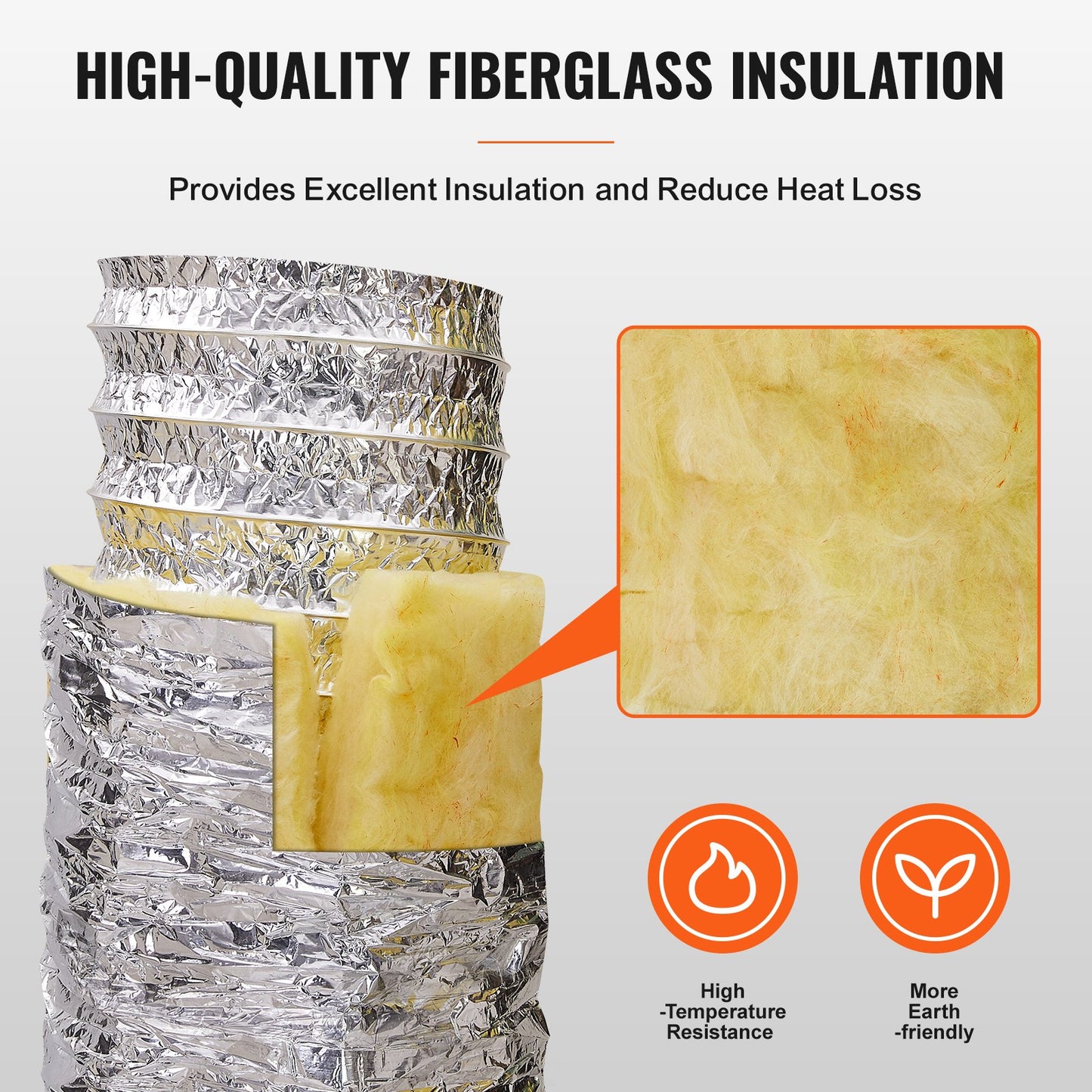 Dryer Vent Hose, 127mm Insulated Flexible Duct 7.62M Long with 2 Duct Clamps, Heavy Duty Triple Layer Protection for HVAC Heating Cooling Ventilation and Exhaust, R-4.2 Flame Resistance Rating