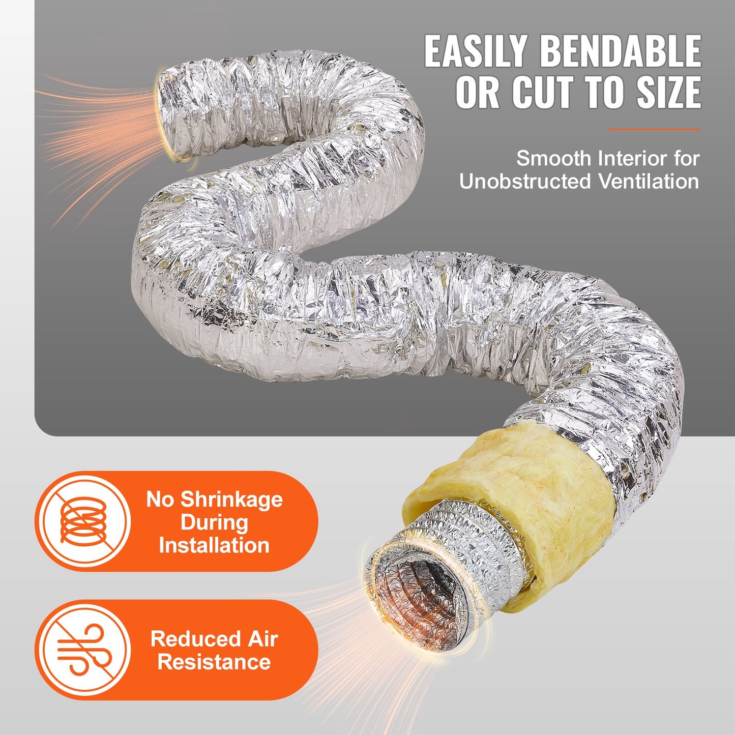 Dryer Vent Hose, 127mm Insulated Flexible Duct 7.62M Long with 2 Duct Clamps, Heavy Duty Triple Layer Protection for HVAC Heating Cooling Ventilation and Exhaust, R-4.2 Flame Resistance Rating