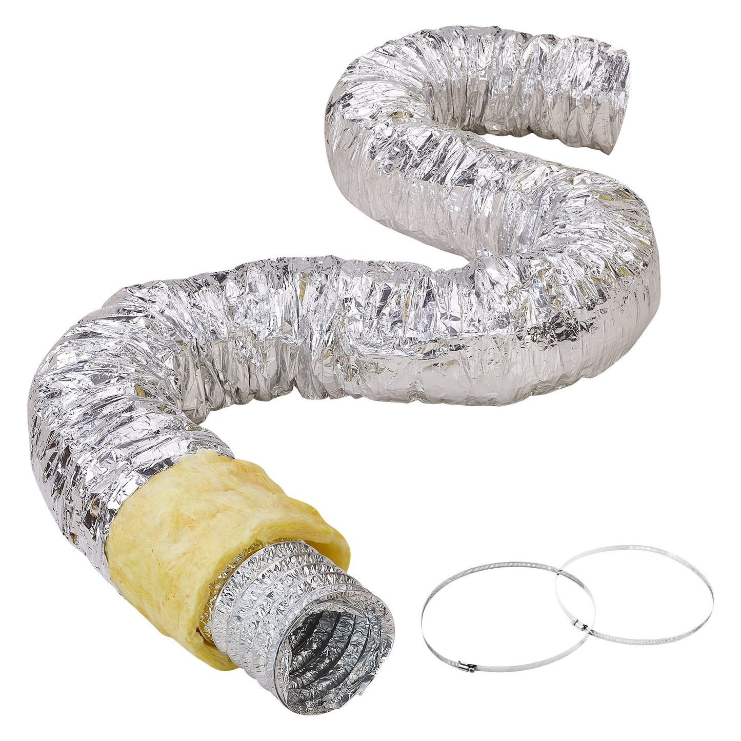 Dryer Vent Hose, 127mm Insulated Flexible Duct 7.62M Long with 2 Duct Clamps, Heavy Duty Triple Layer Protection for HVAC Heating Cooling Ventilation and Exhaust, R-4.2 Flame Resistance Rating