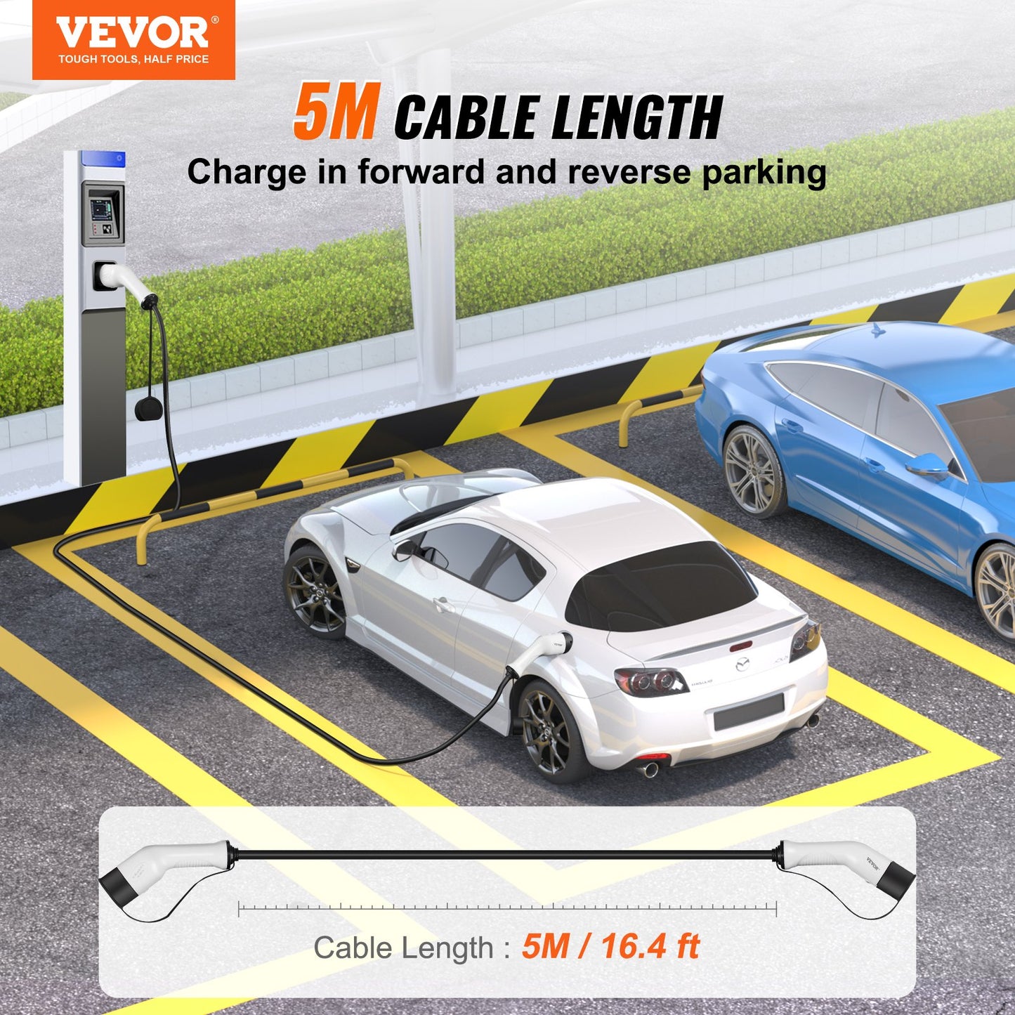Type 2 to Type 2 EV Charging Cable Electric Vehicle Cable 16A 5m 11kW TPU