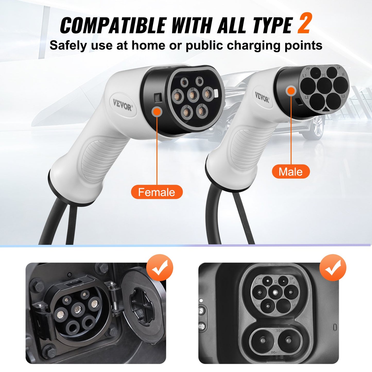 Type 2 to Type 2 EV Charging Cable Electric Vehicle Cable 16A 5m 11kW TPU