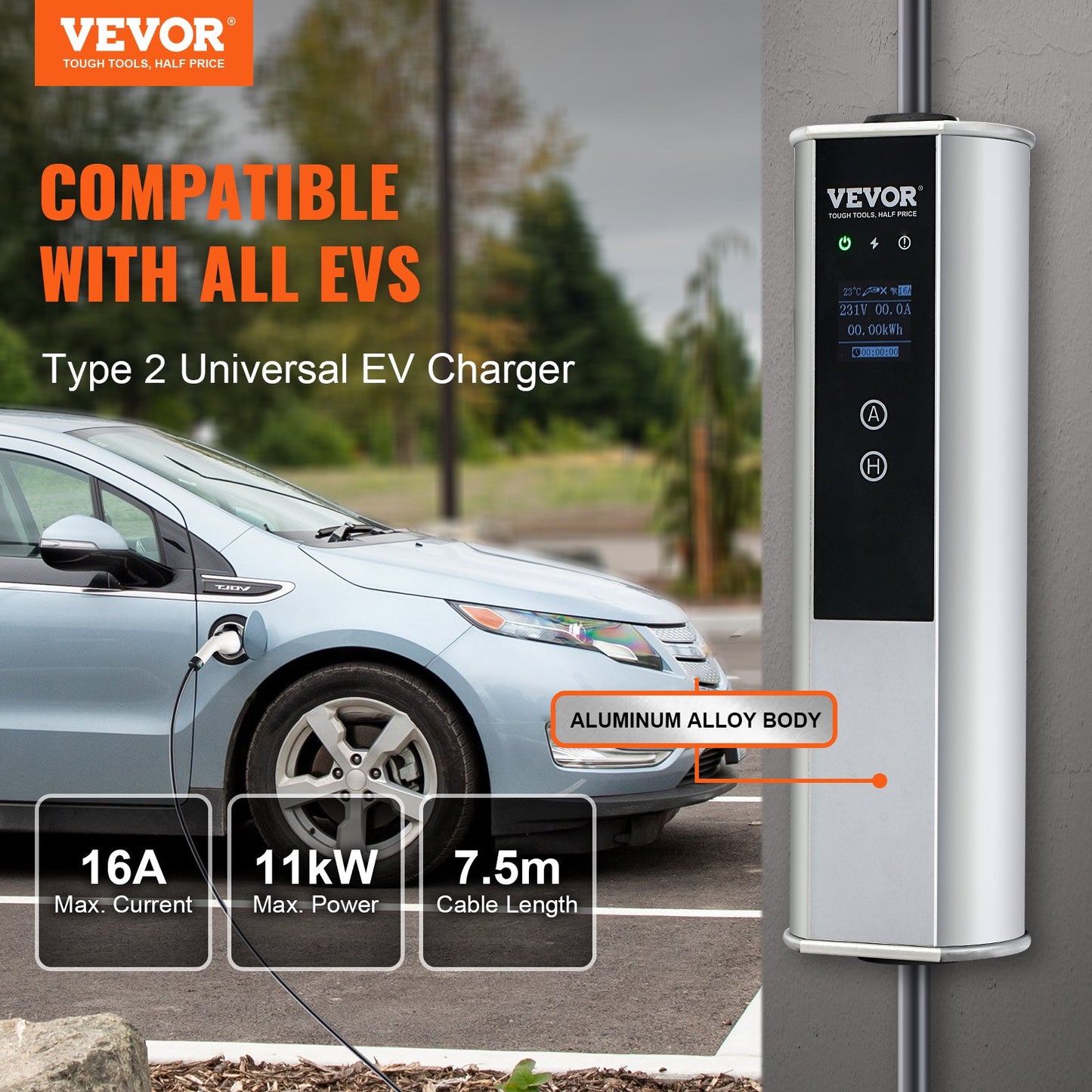 Bärbar EV-laddare Typ 2 EV Laddningskabel 16A CEE 16 7,5 M 230V/400V