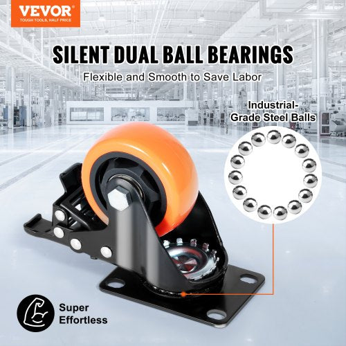 Caster Wheels, 3 Inch Swivel Disc Wheels, Set of 4, with Safety A/B Locking No Noise PVC Wheels, Heavy Duty 250 lbs Load Capacity Per Wheel, Non-Marking Wheels for Workbench Cart Furniture | EU