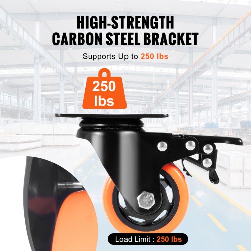 Caster Wheels, 3 Inch Swivel Disc Wheels, Set of 4, with Safety A/B Locking No Noise PVC Wheels, Heavy Duty 250 lbs Load Capacity Per Wheel, Non-Marking Wheels for Workbench Cart Furniture | EU
