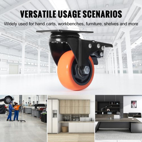 Caster Wheels, 3 Inch Swivel Disc Wheels, Set of 4, with Safety A/B Locking No Noise PVC Wheels, Heavy Duty 250 lbs Load Capacity Per Wheel, Non-Marking Wheels for Workbench Cart Furniture | EU